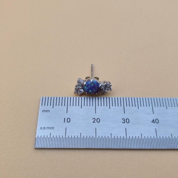 Sterling Silver Round Blue Opal And CZ Stud Earrings A5385 - Picture 7 of 8